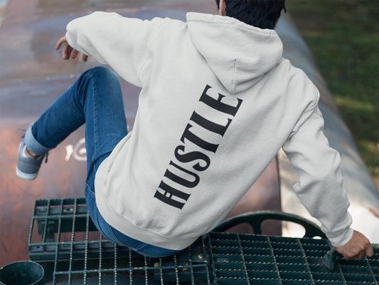 Graphic Text Back Print Hustle Hoodie for Men: Embrace the Grind