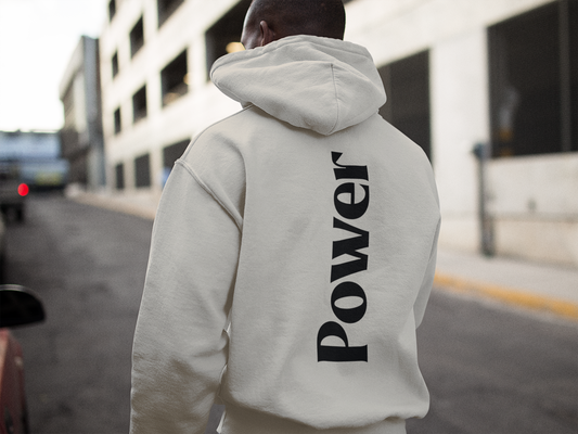 Graphic Text Back Print 'POWER'  Hoodie OFF WHITE for Men: Unleash Your Inner Strength