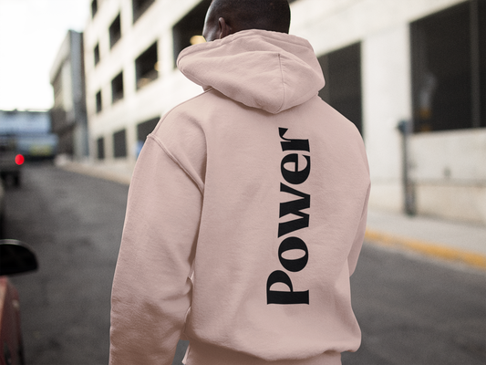 Graphic Text Back Print 'POWER'  Hoodie in PEACH  for Men: Unleash Your Inner Strength