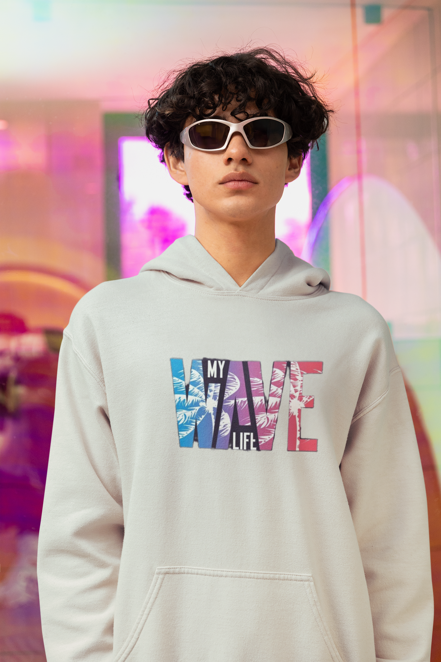 My Wave Life Print Unisex Hoodie in OFF WHITE  : Flow with Life’s Rhythm