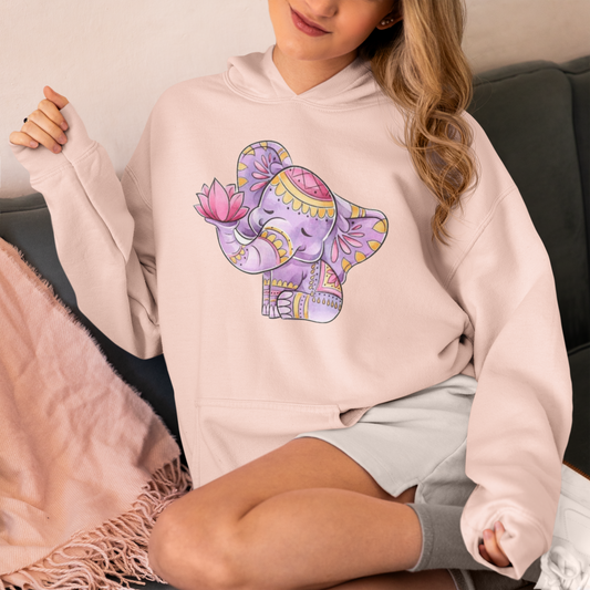 Vector Art Elephant Print Hoodie in PEACH : Bold, Artistic, and Timeless