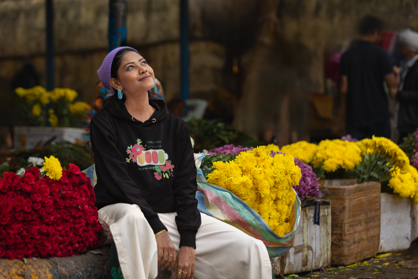 Taking Time to Recharge Yourself Print Hoodie in BLACK : Pause, Reflect, Recharge