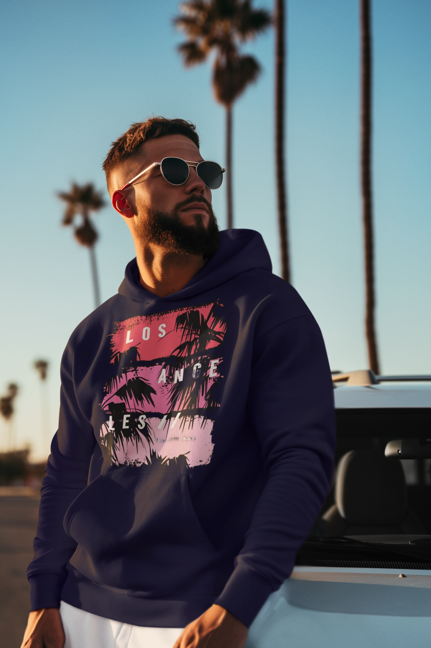 Introducing the LOS ANGELES Print Hoodie in NAVY BLUE : Your Ultimate LA Vibe