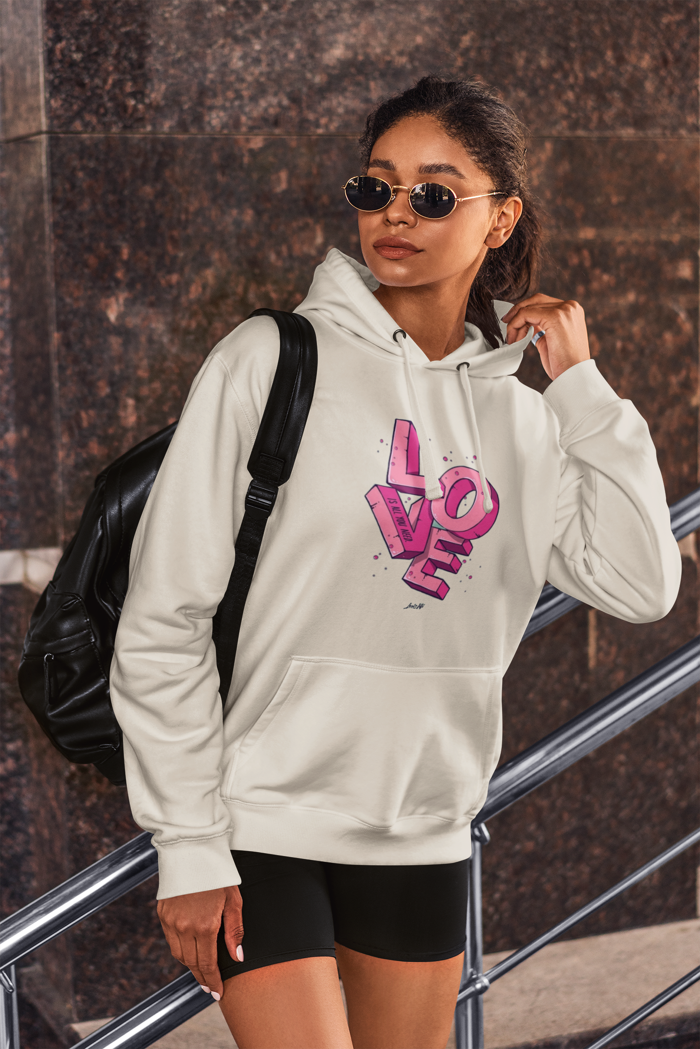 Abstract LOVE Print Hoodie in OFF WHITE  for Women: Artistic, Bold, and Full of Heart