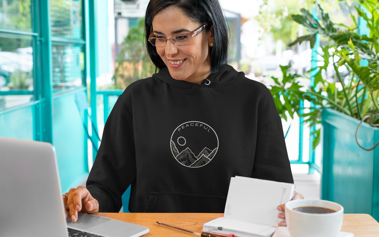 Unisex BLACK Hoodie with Peaceful Print: Embrace Calm and Comfort