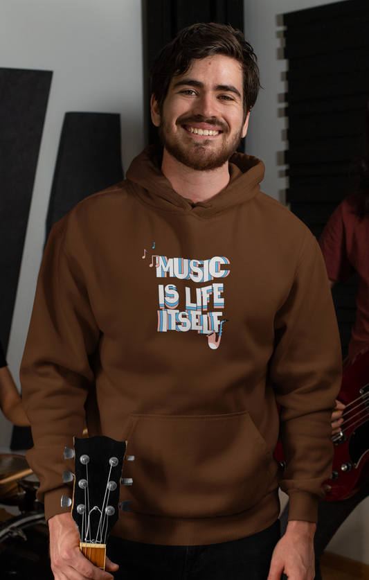 BROWN "Music is LIFE ITSELF" Hoodie with Abstract Print