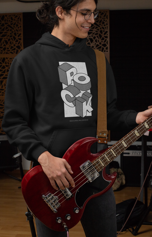 "Rock 'N Roll" BLACK Hoodie with Abstract Print