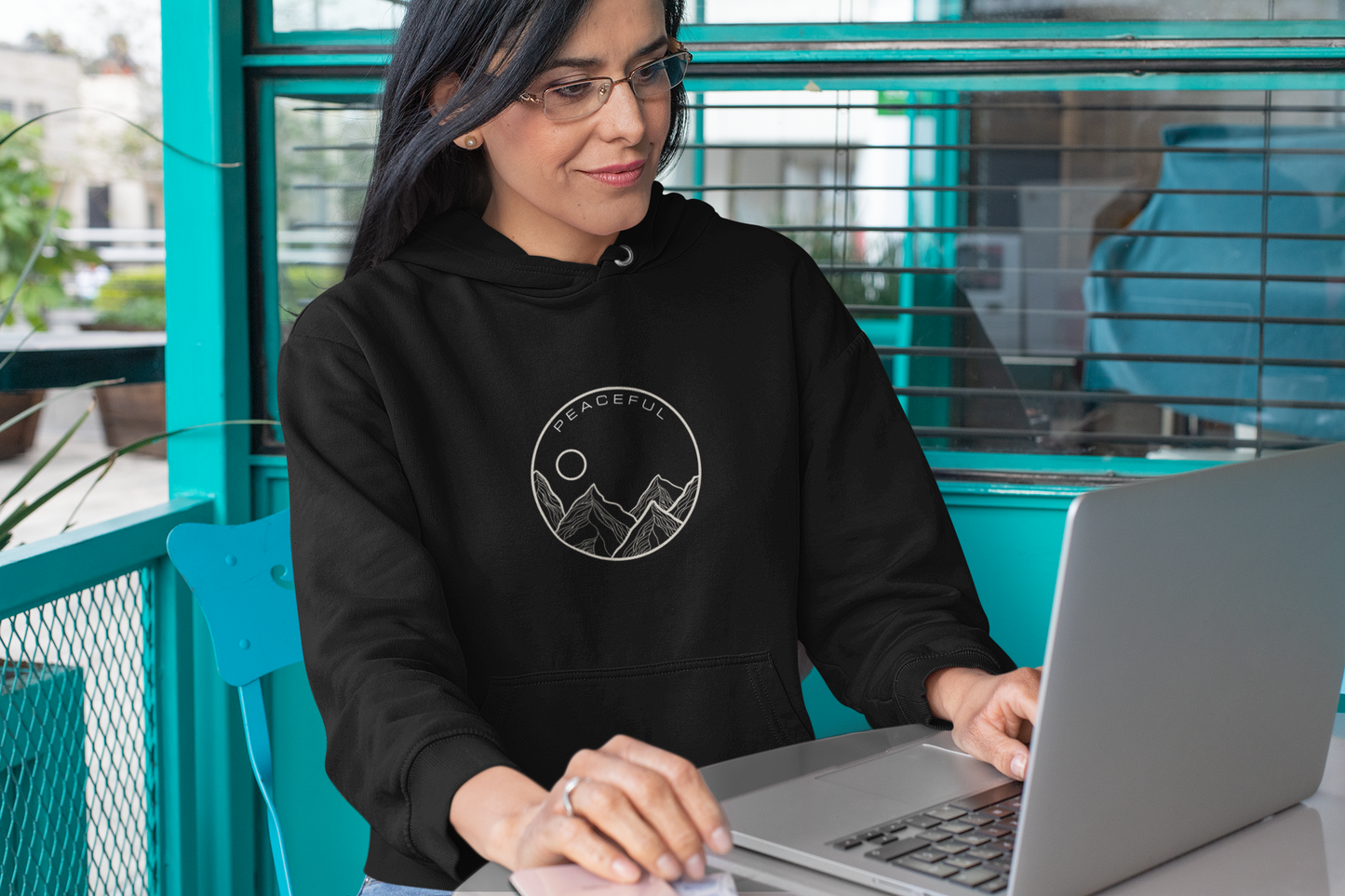 Unisex BLACK Hoodie with Peaceful Print: Embrace Calm and Comfort