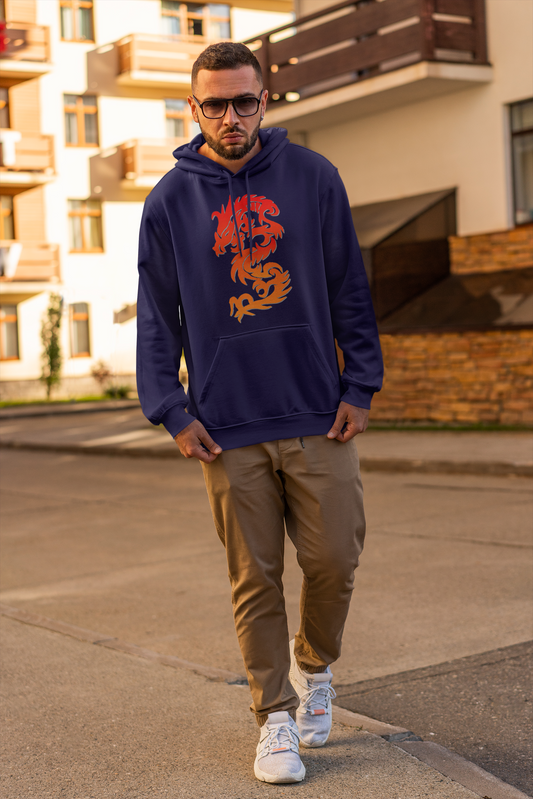 Gradient Dragon Print Hoodie in NAVY BLUE for Men: Fierce, Bold, and Dynamic