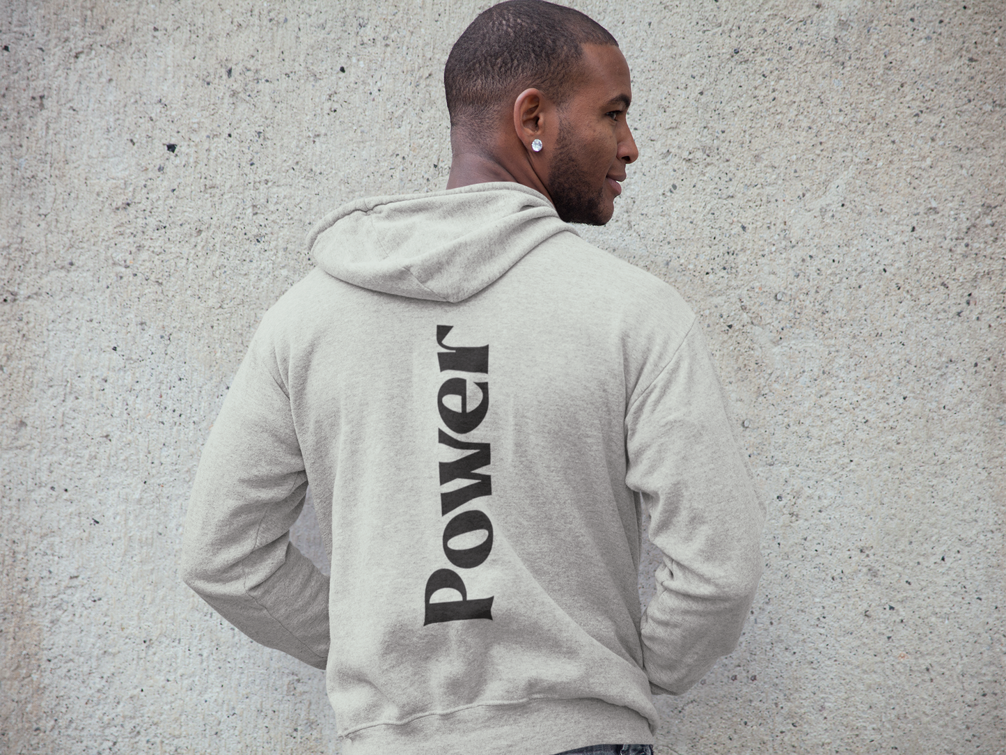 Graphic Text Back Print 'POWER'  Hoodie OFF WHITE for Men: Unleash Your Inner Strength