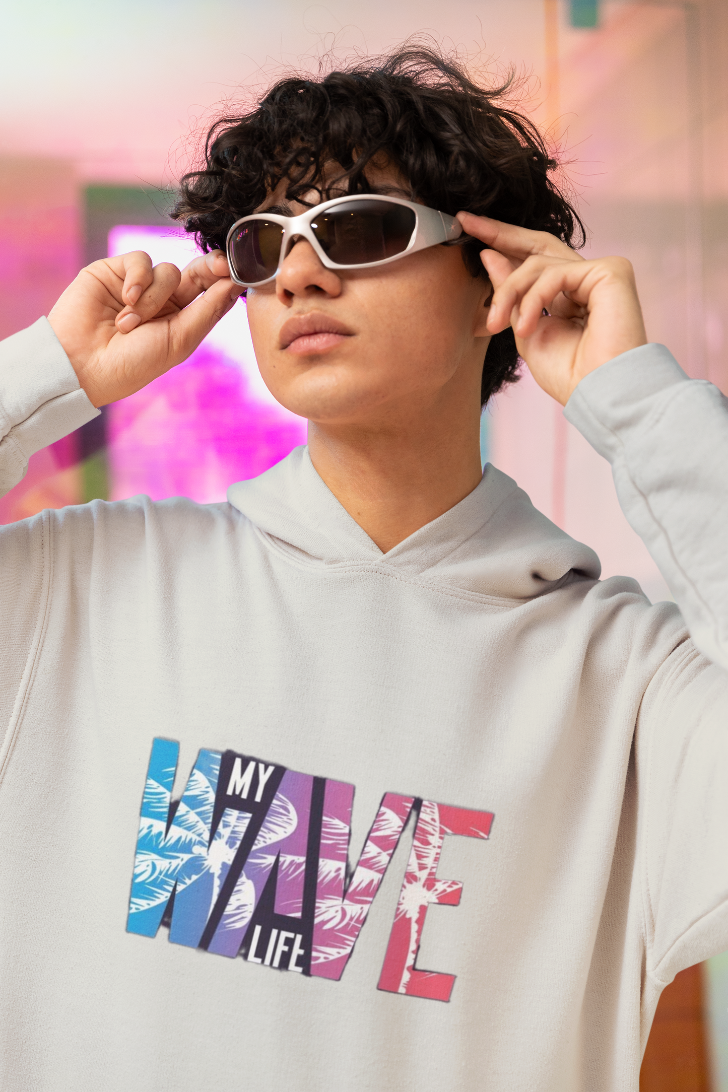 My Wave Life Print Unisex Hoodie in OFF WHITE  : Flow with Life’s Rhythm