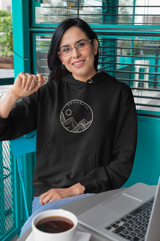 Unisex BLACK Hoodie with Peaceful Print: Embrace Calm and Comfort