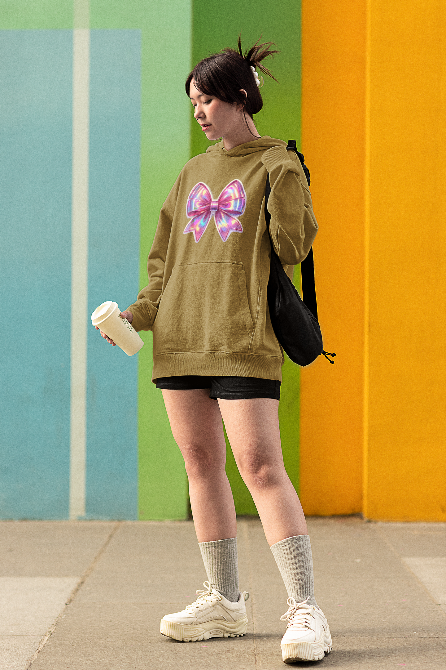 Colorful BOW Hoodie in KHAKI for Women: Playful, Stylish, and Bold