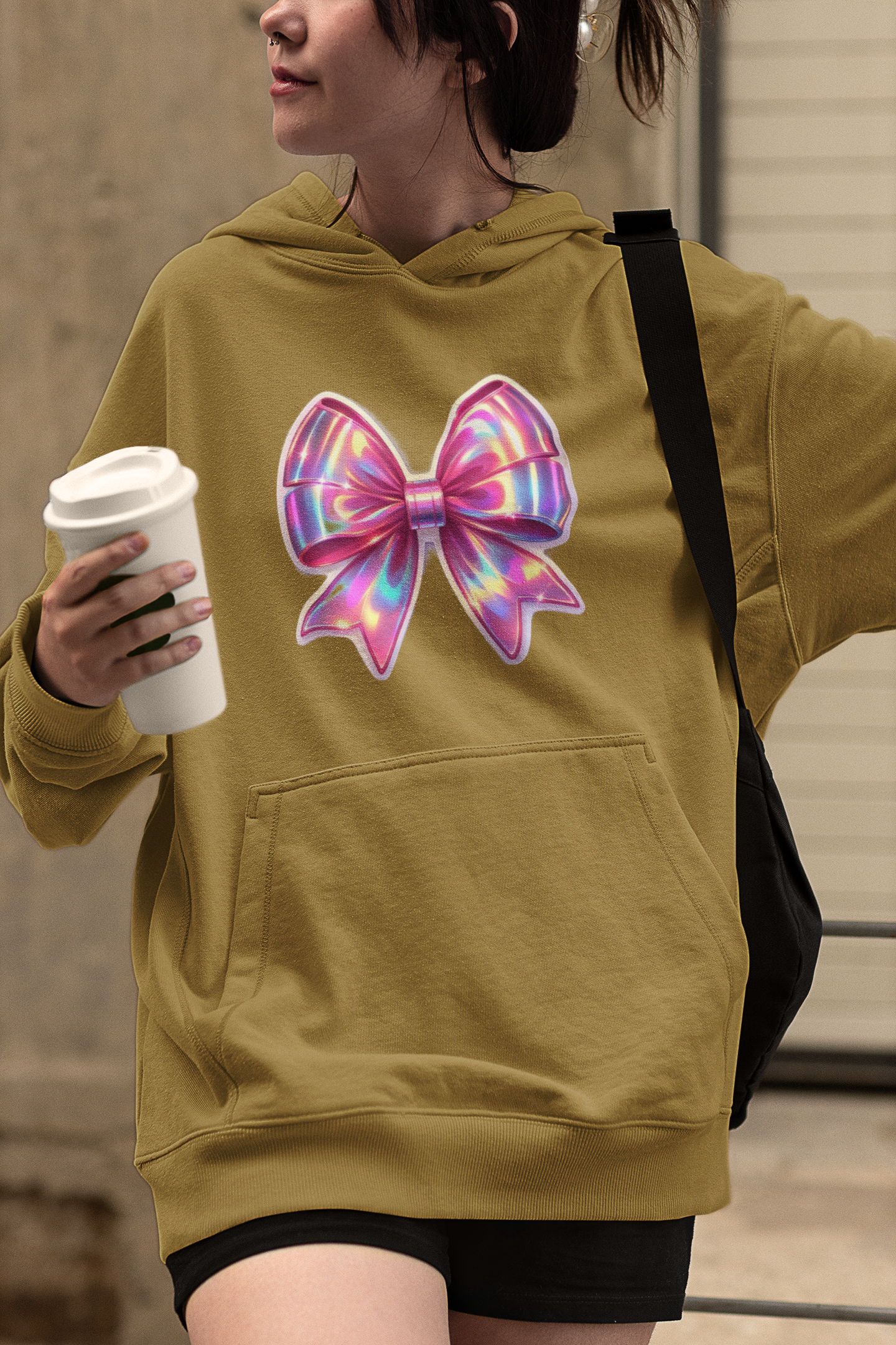 Colorful BOW Hoodie in KHAKI for Women: Playful, Stylish, and Bold