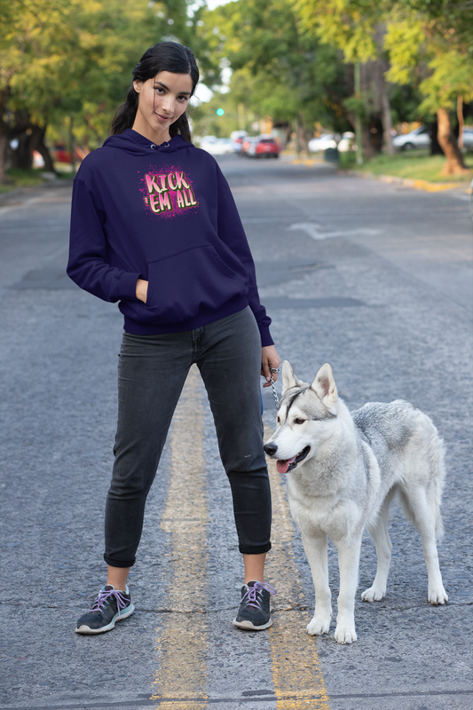 "Kick 'em All" NAVY BLUE Hoodie with Abstract Print