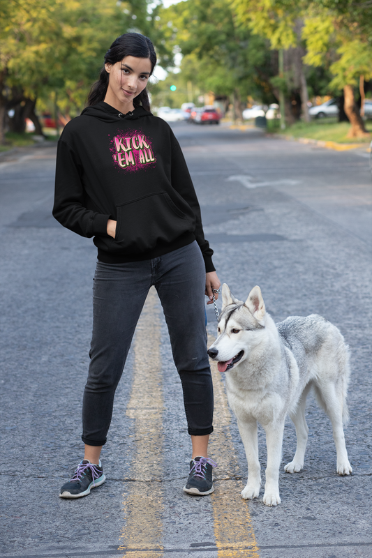 "Kick 'em All" BLACK Hoodie with Abstract Print