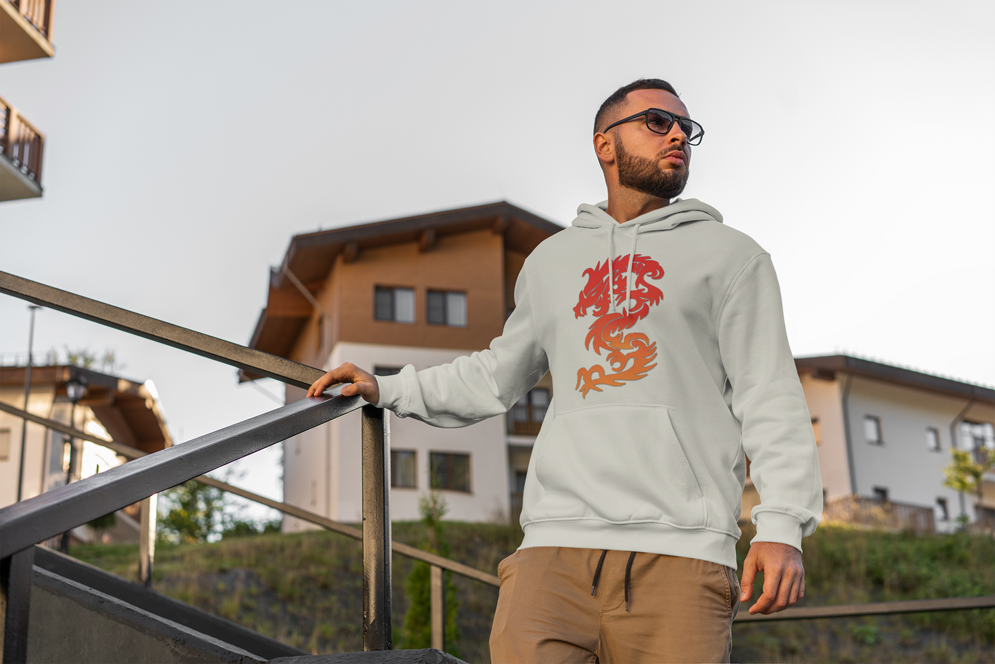 Gradient DRAGON Print Hoodie in OFF WHITE for Men: Fierce, Bold, and Dynamic