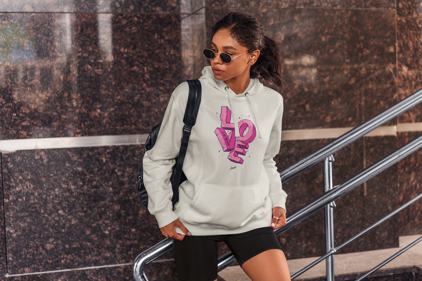 Abstract LOVE Print Hoodie in OFF WHITE  for Women: Artistic, Bold, and Full of Heart